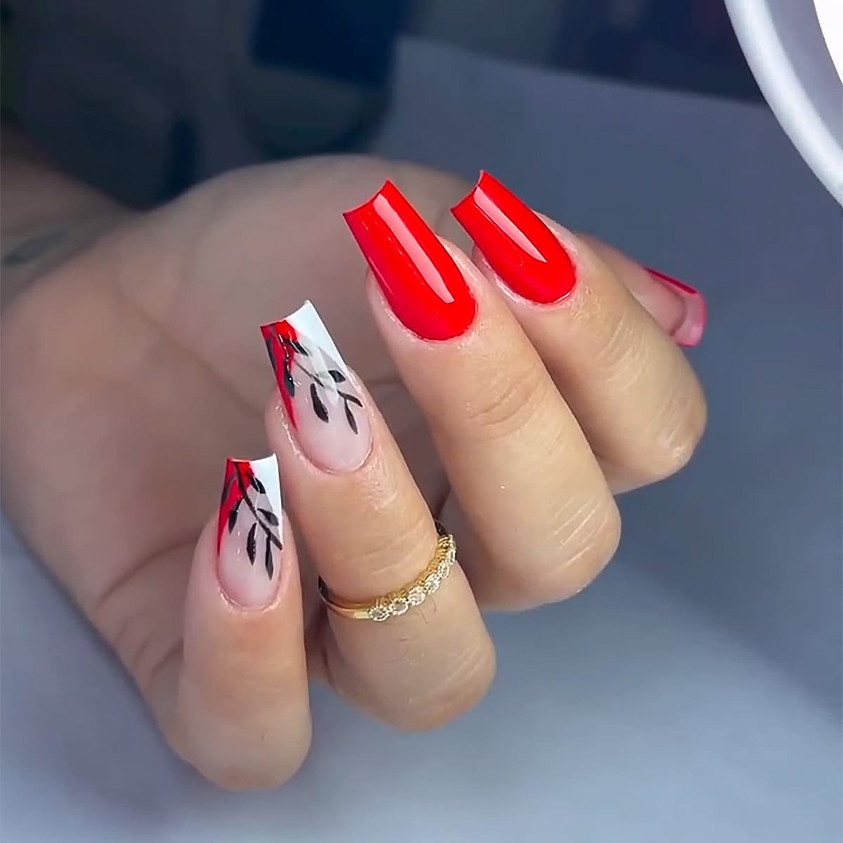 Red Plaid Heart Press On Nails