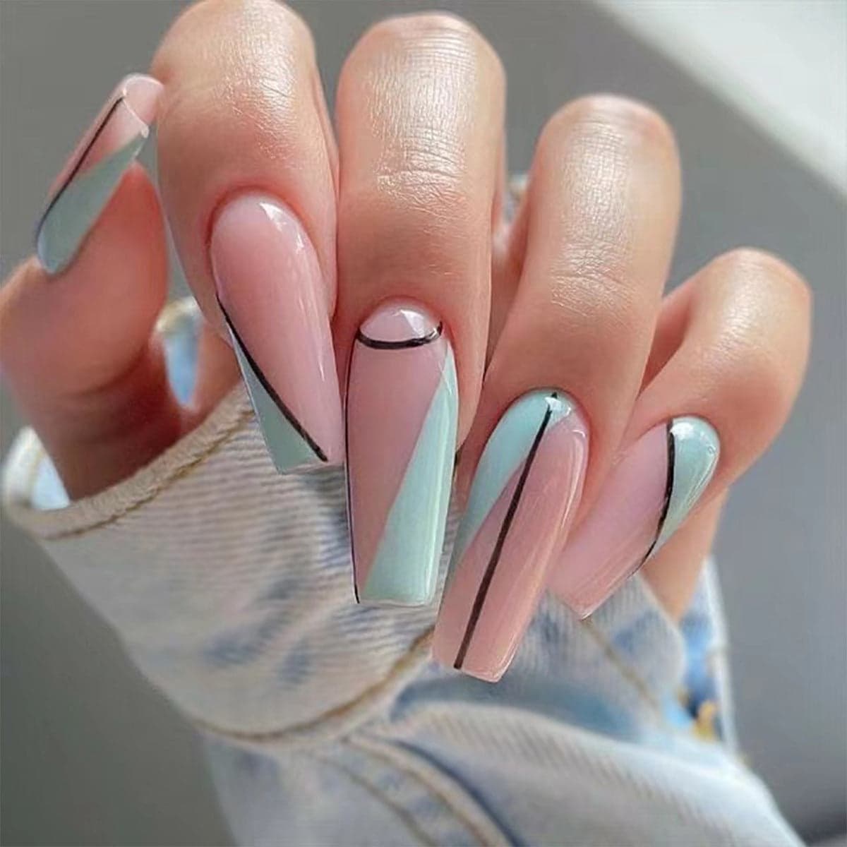 Long Ballet French Line Art Minimalist Press On Nails
