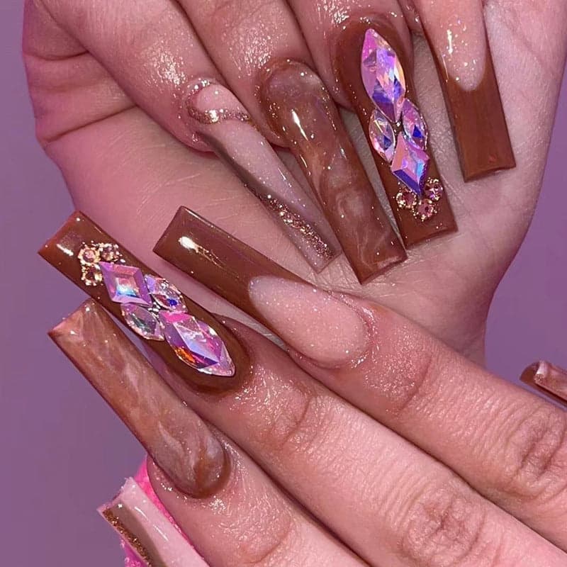 Long Ballet Ombre Rhinestone Luxury Press On Nails