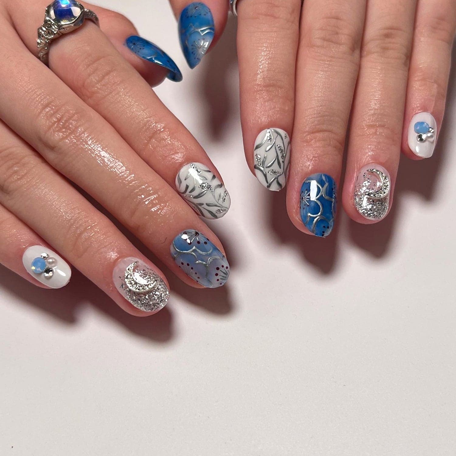 Galaxy Star Moon Glitter Nails