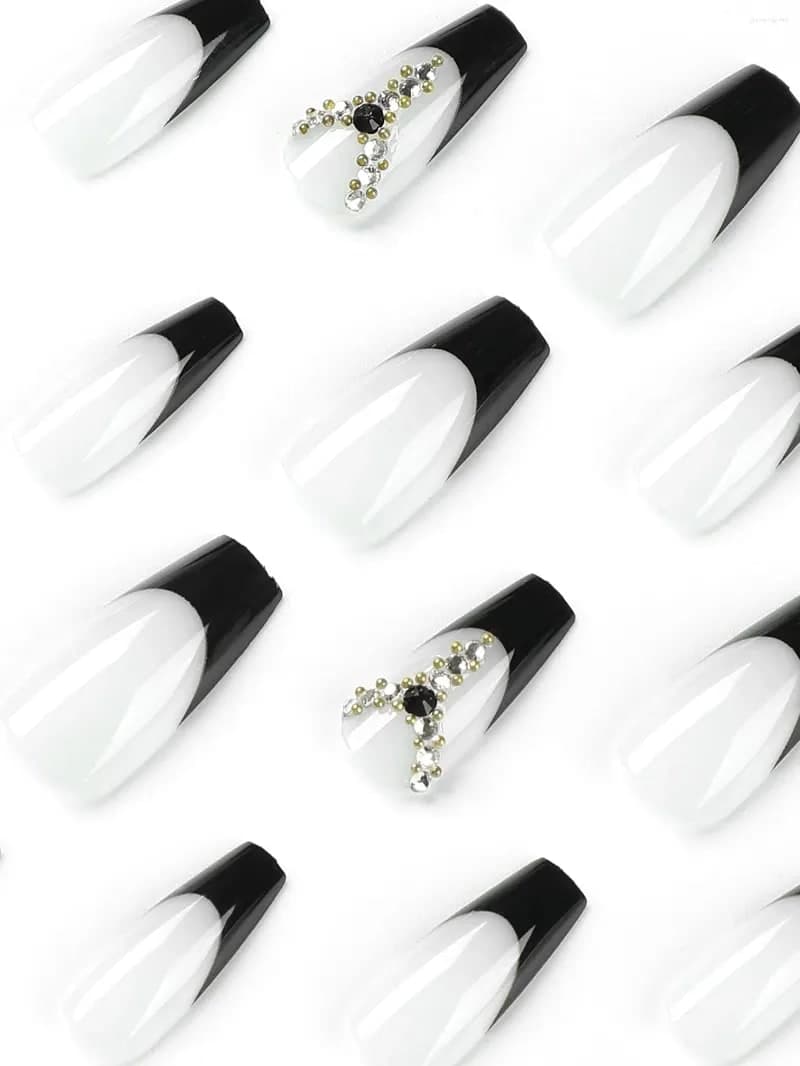 Black French Diamond Press On Nails — photo 3