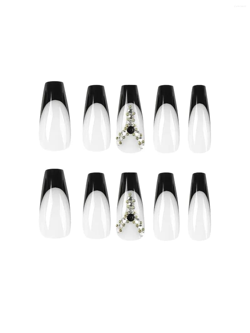 Black French Diamond Press On Nails — photo 5