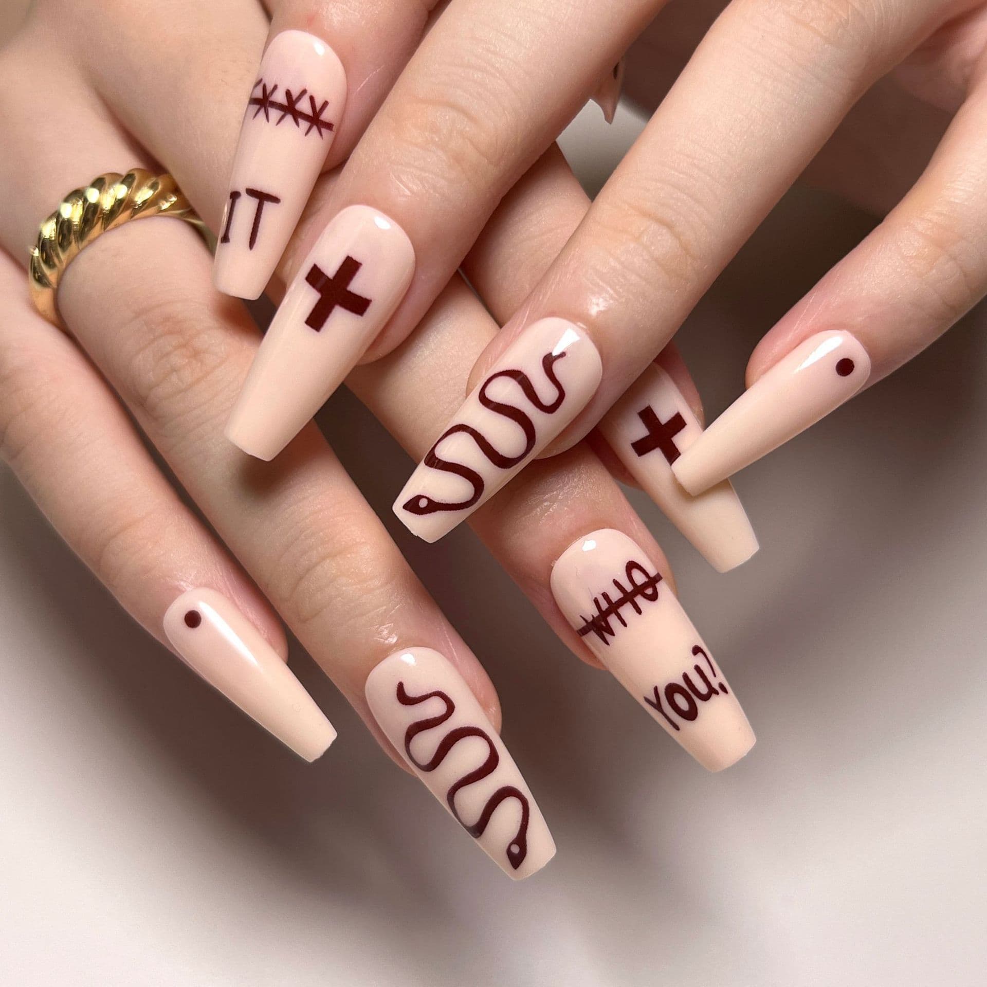White Script Lettering Press On Nails