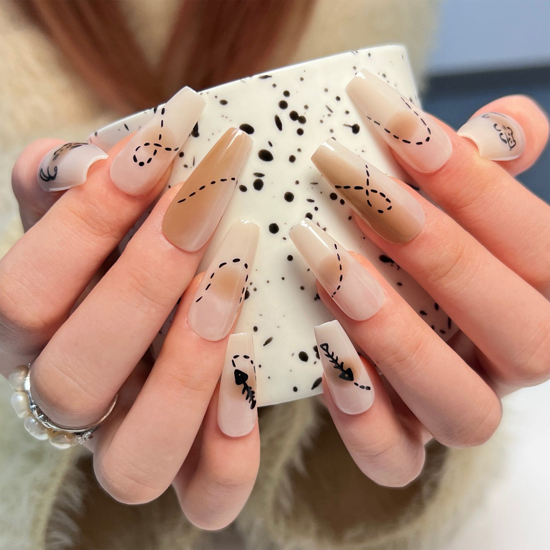 Ballet Line Art Cartoon Cute Press On Nails